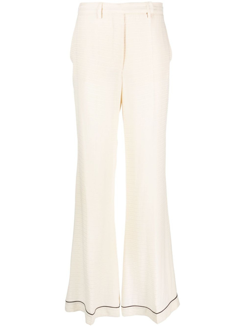 high-waisted flared silk trousers 1
