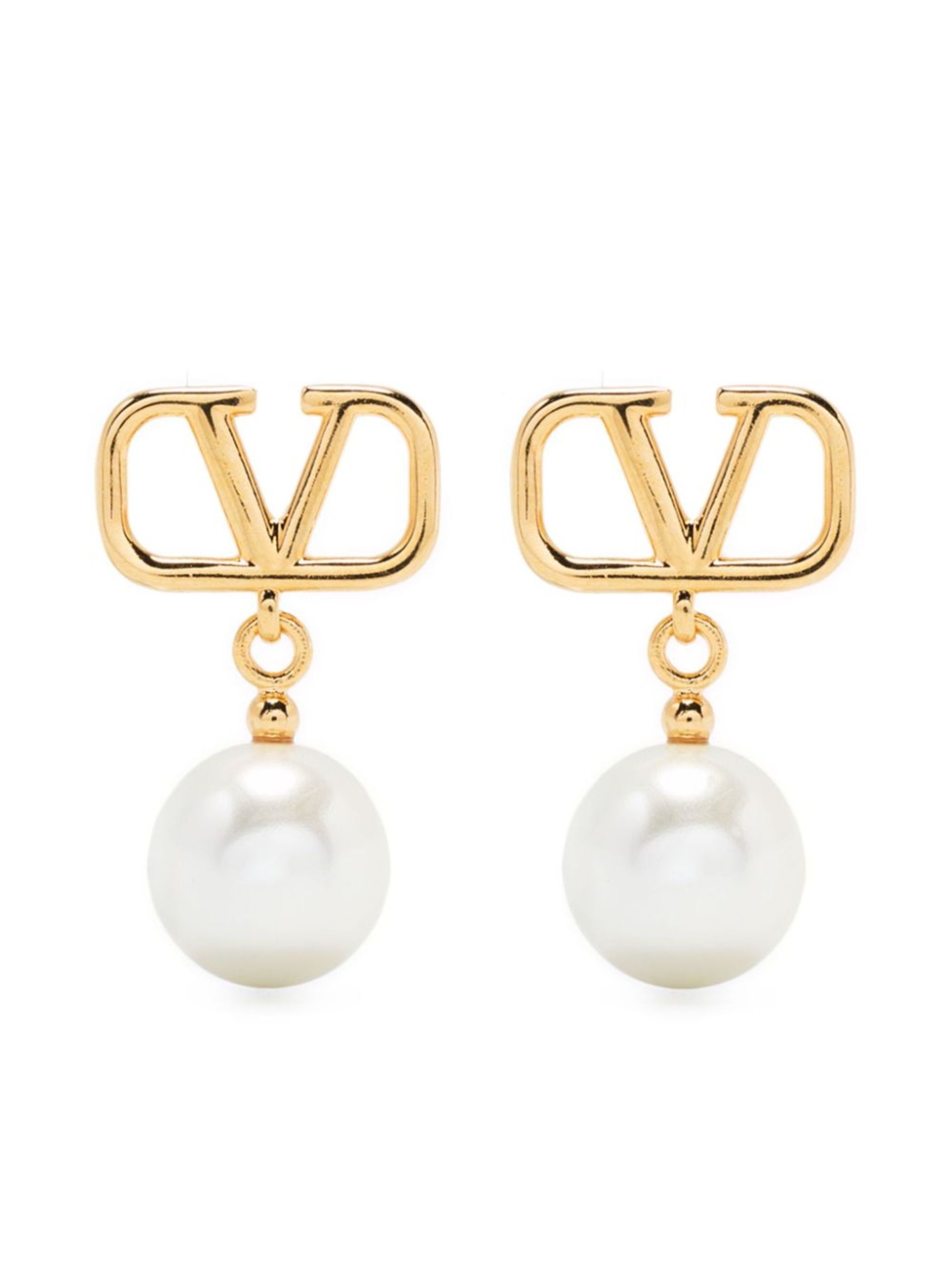 Gold-Tone VLogo Pearl Drop Earrings - 1