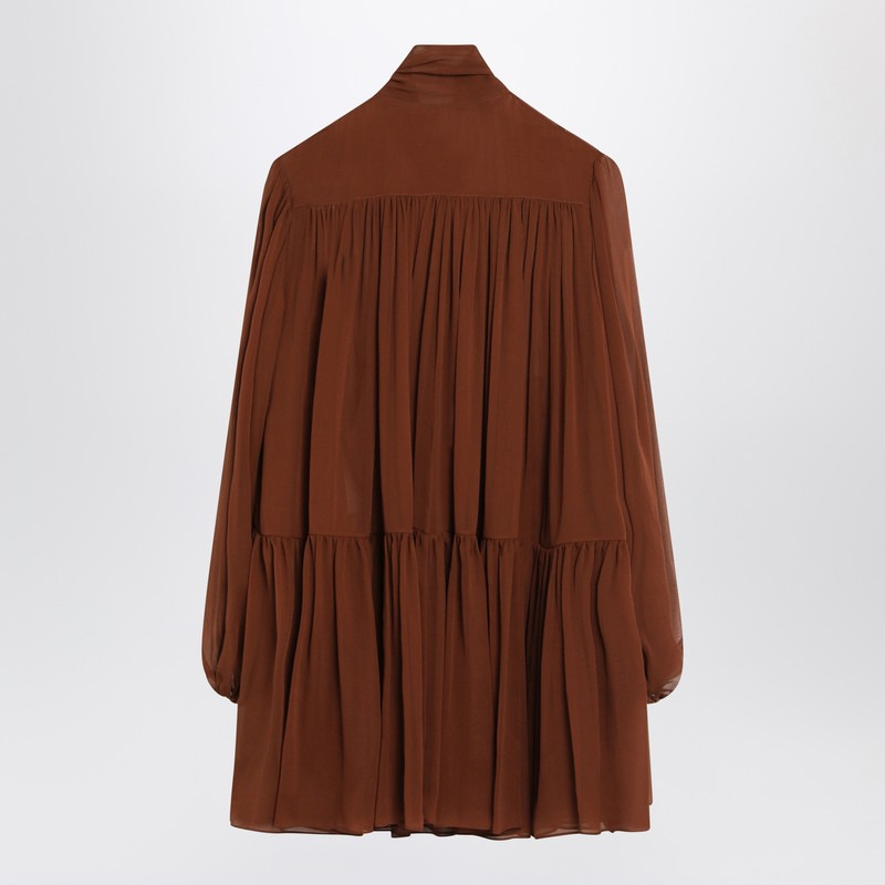 Saint Laurent Rust-Colored Lavallière Silk Dress Women - 2