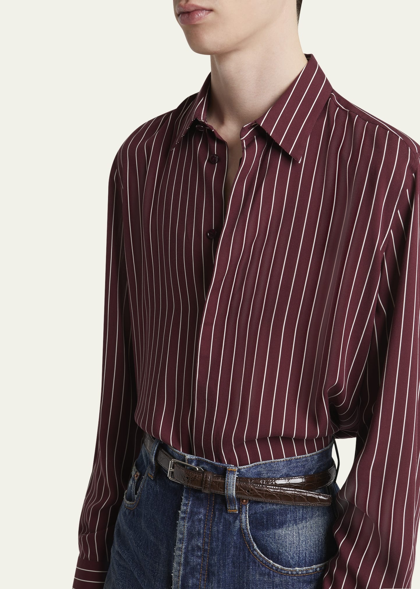 Men's Vertical Stripe Silk Sport Shirt - 5