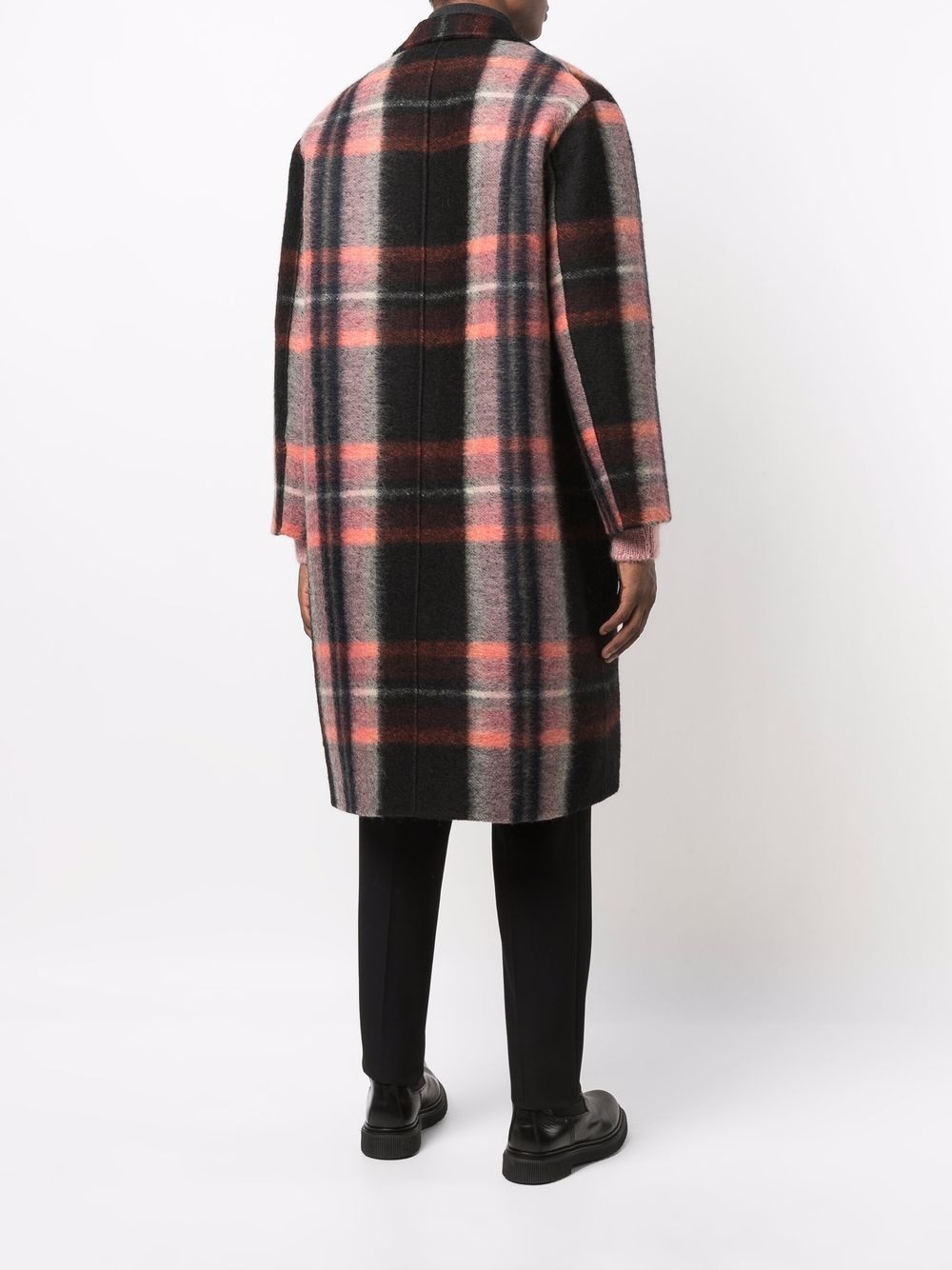 plaid-print felt wool coat - 4