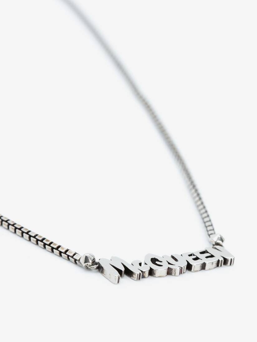 Mcqueen Graffiti Cut-out Chain Necklace in Antique Silver - 3