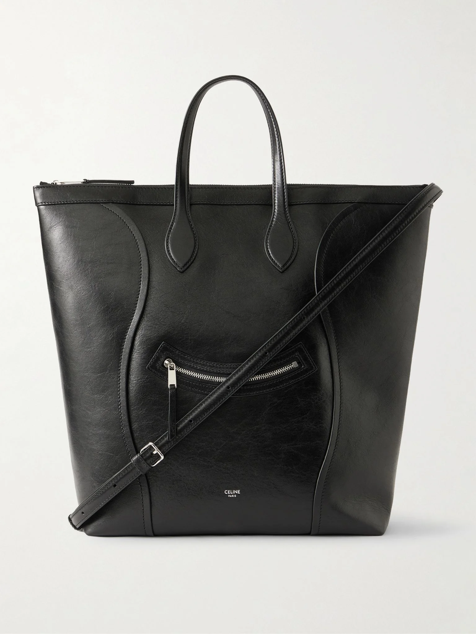 Cabas Medium Leather Tote Bag Black - 1