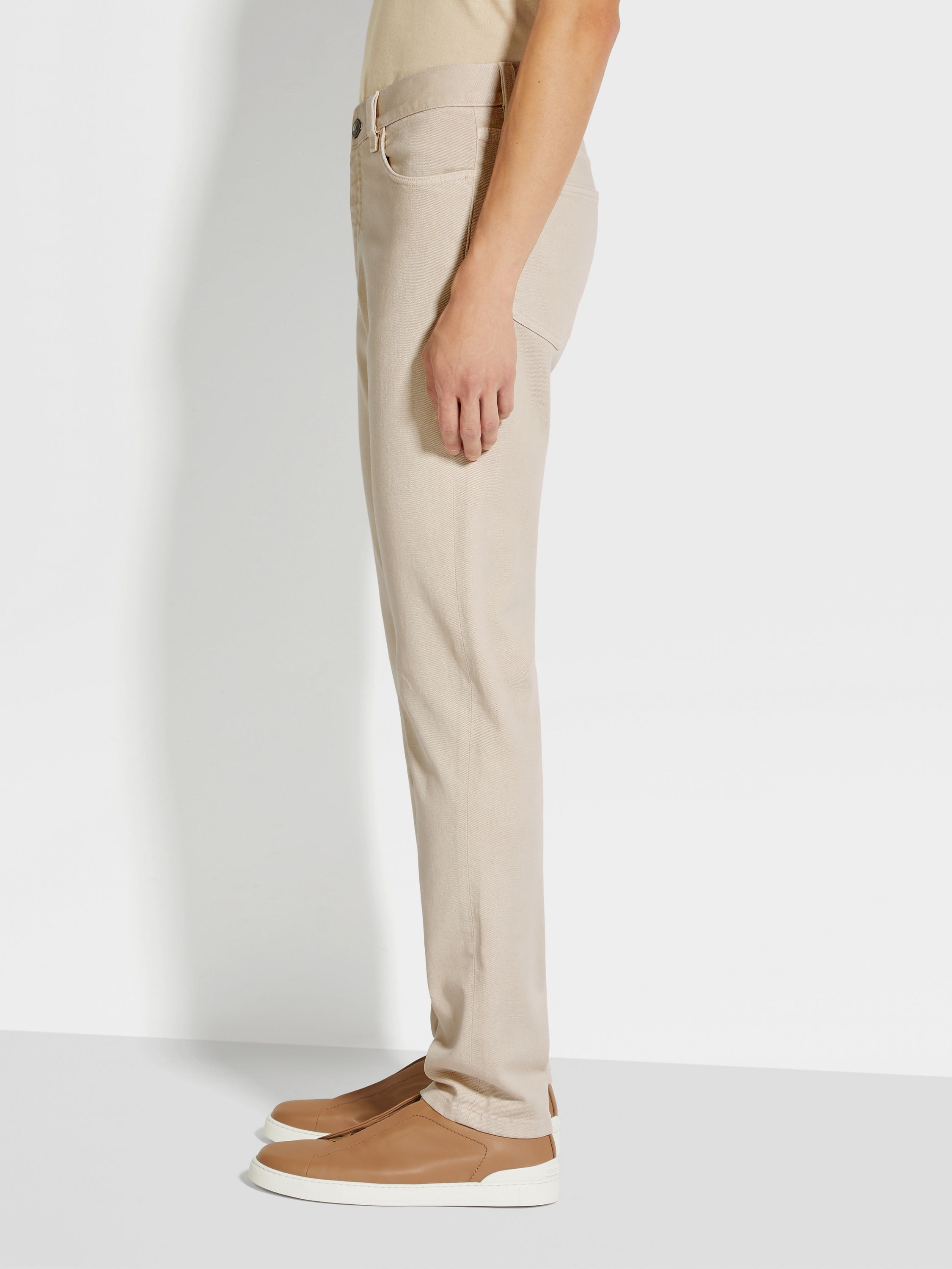 LIGHT BEIGE STRETCH COTTON ROCCIA JEANS - 3