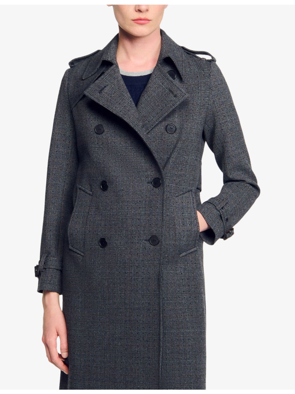 Rhinestone-Embellished Button-Down Stretch-Woven Trench - 3