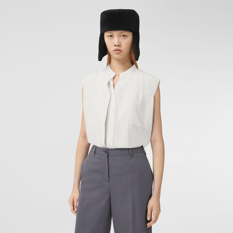 로고 세부사항 sleeveless 실크 Crepe de Chine 셔츠 7
