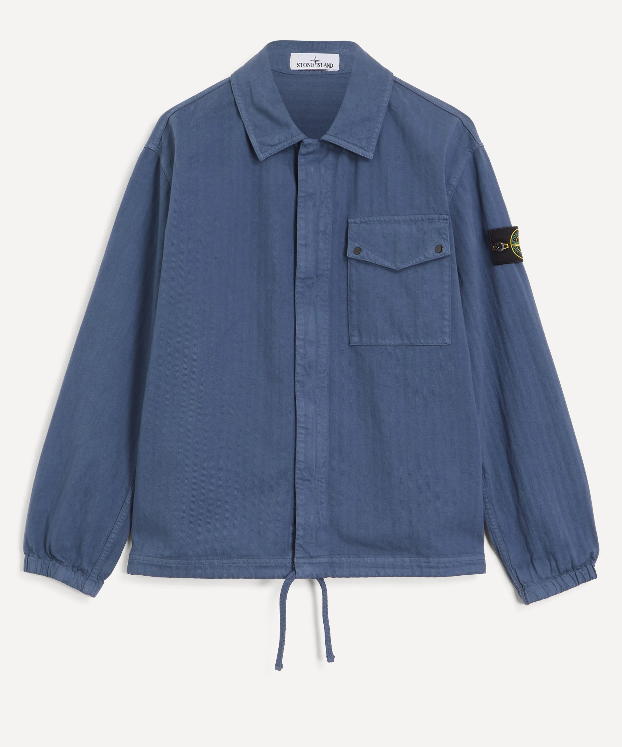 Cotton Herringbone Zip-Up Overshirt in Slate Blue - 1