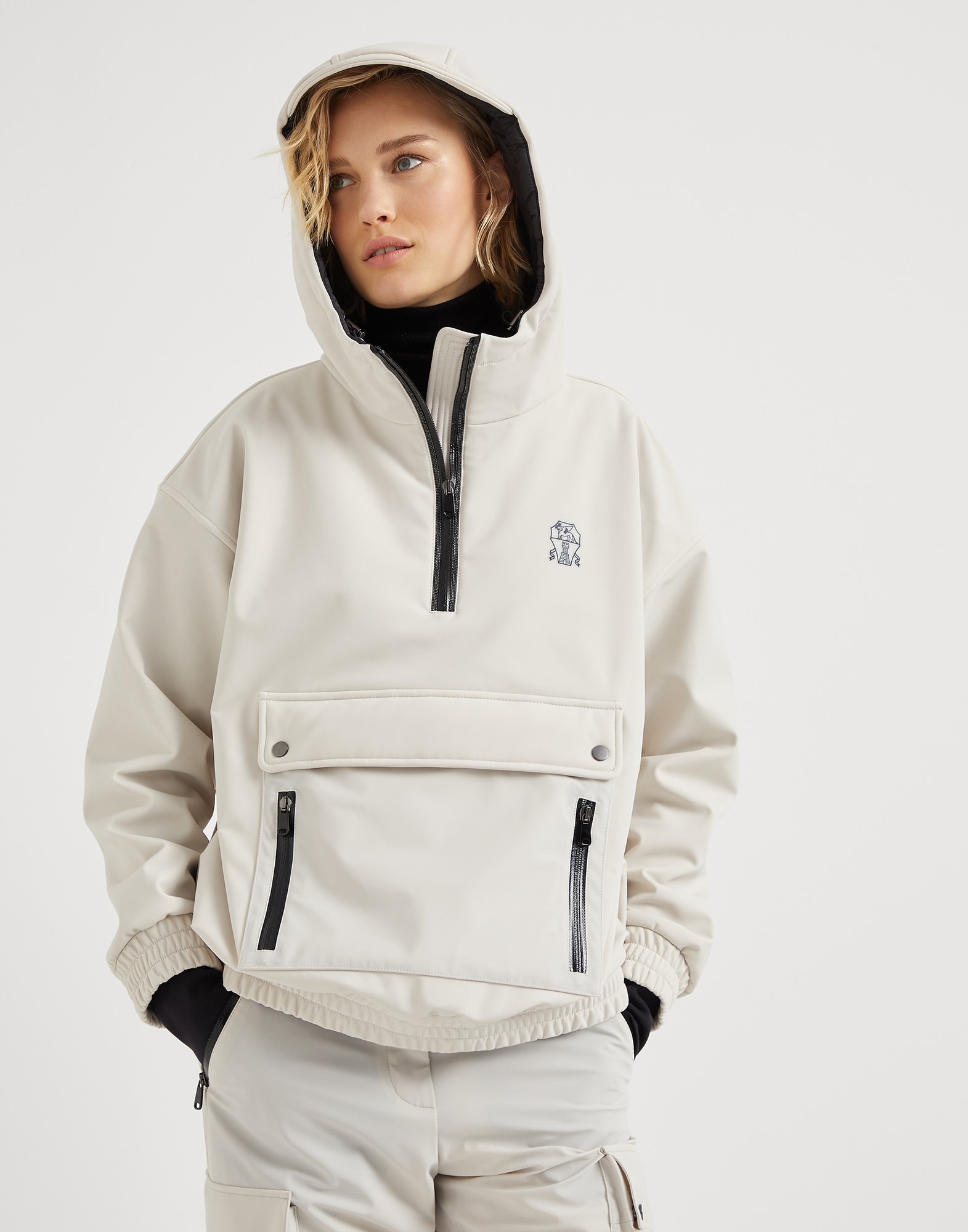 Bonded techno fabric hooded mountain jacket with Thermore® padding and precious half zip - 4