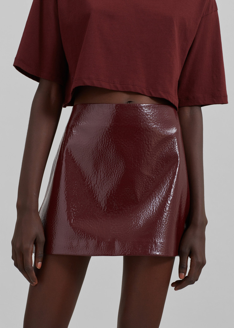 Mary Crackled Faux Leather Mini Skirt - Burgundy 5