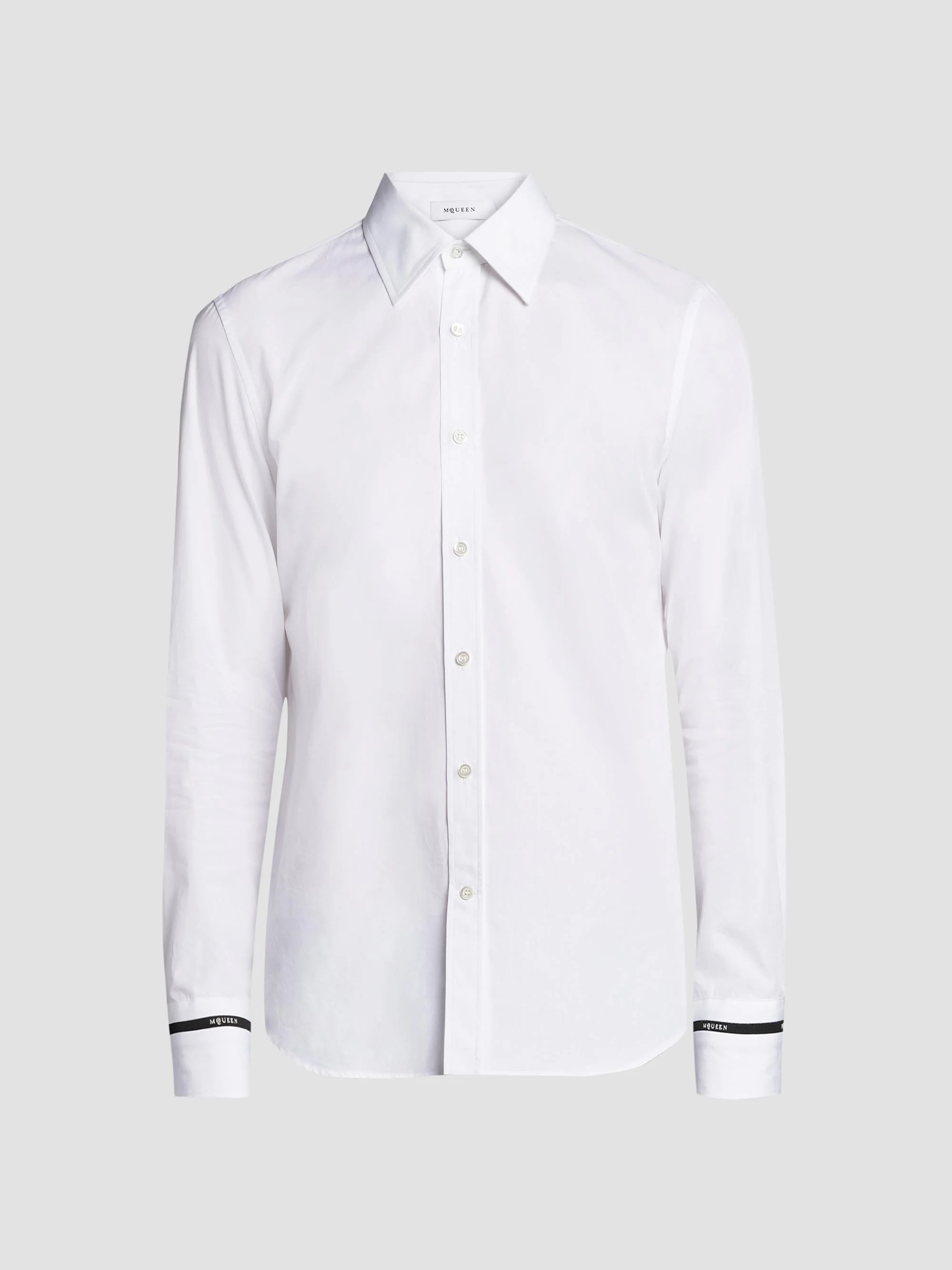 Men's Logo-Tape Contrast-Cuff Cotton Shirt - Optical White - 1