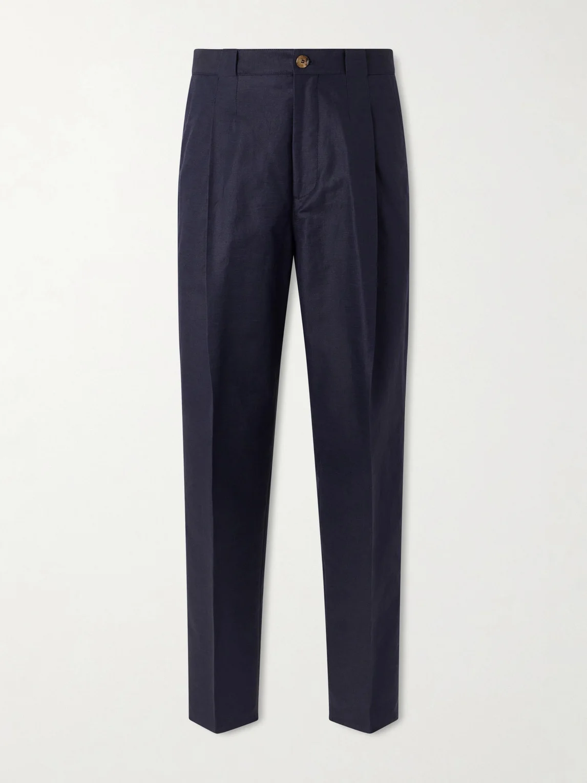 Tapered Pleated Cotton and Linen-Blend Trousers - 1