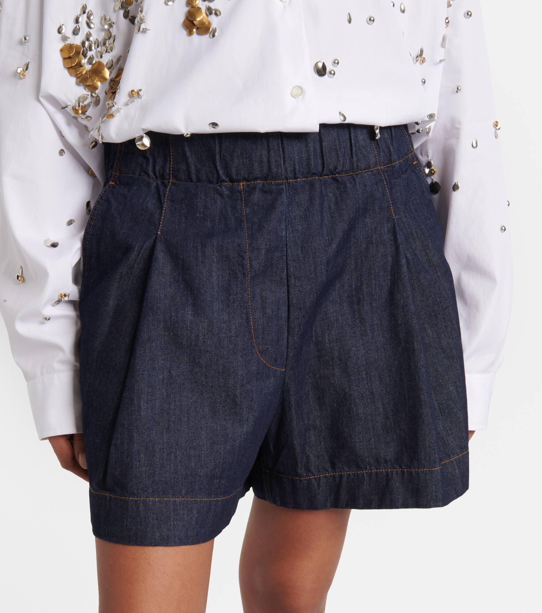 Pleated high-rise denim shorts - 4