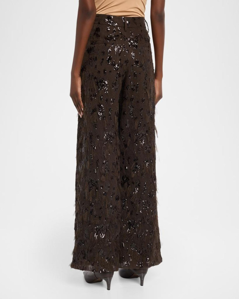 Animalier Sequined Fringe Silk Wide-Leg Trousers 3