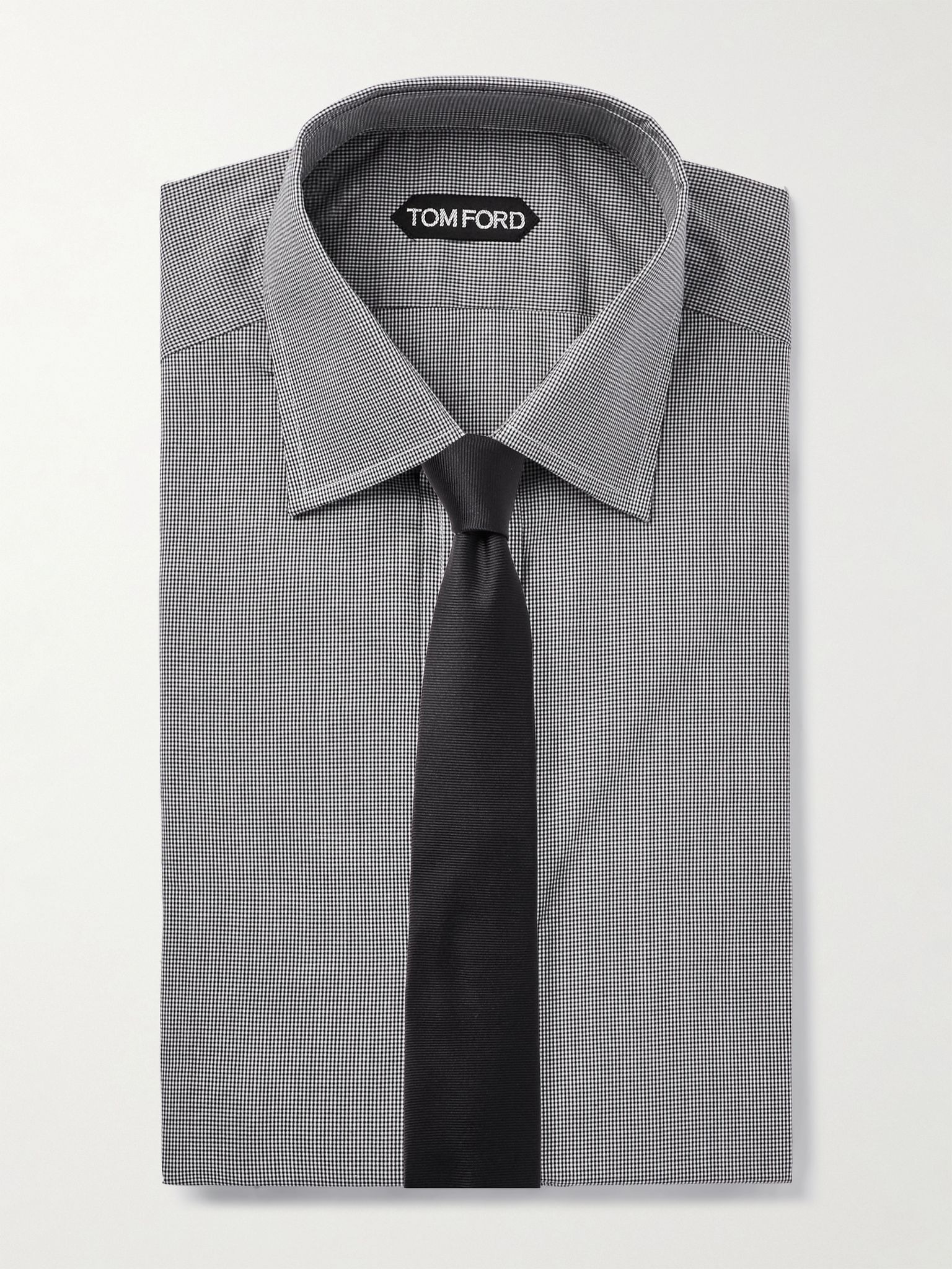 Slim-Fit Cutaway-Collar Checked Cotton-Poplin Shirt Gray - 5