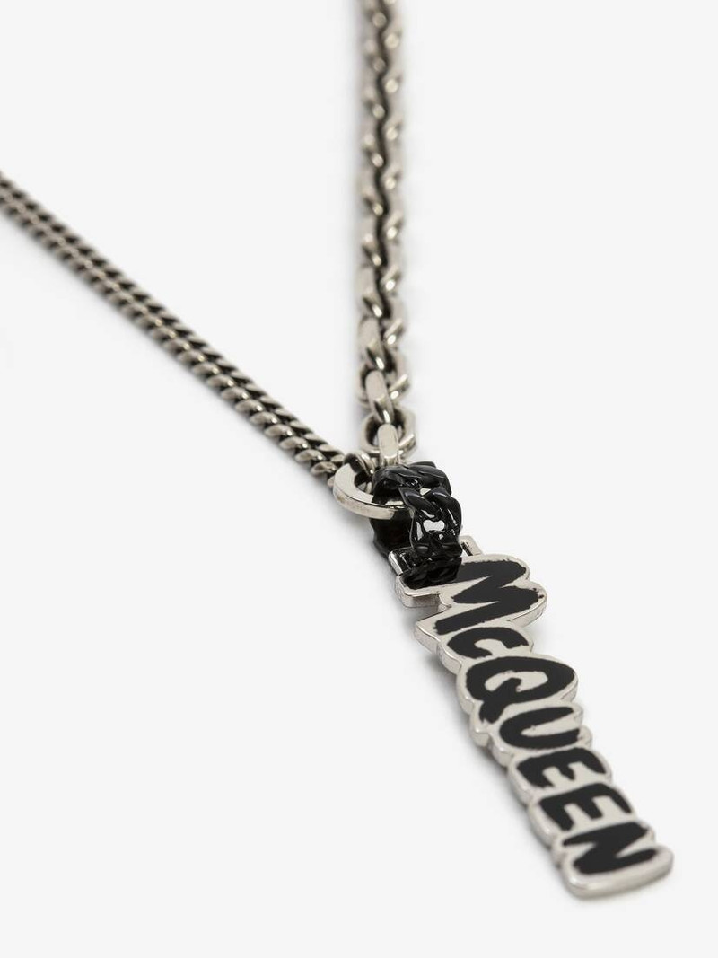 Mcqueen Graffiti Cut-out Necklace in Silver 3