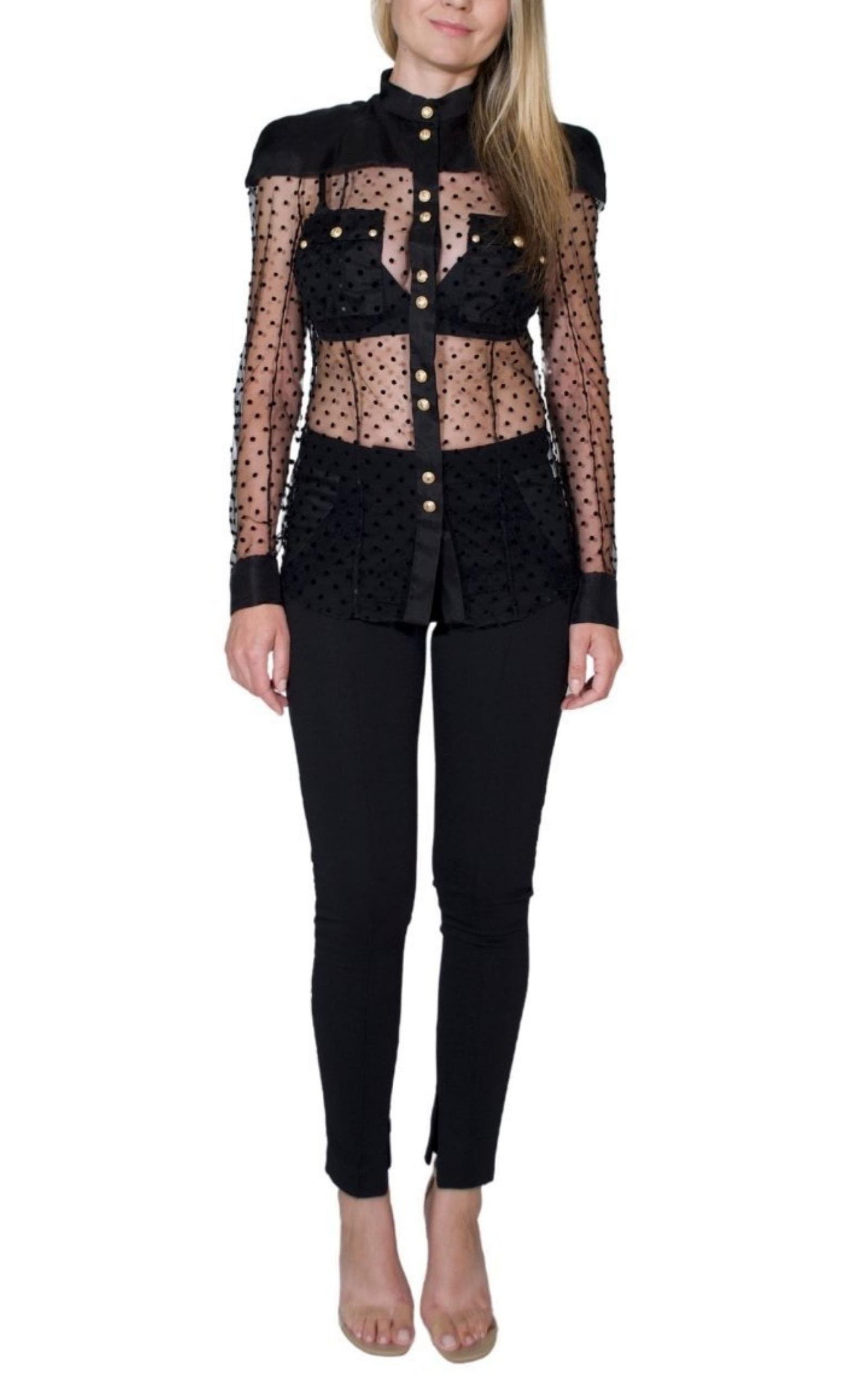 Long Sleeve Black Polka Dot Silk Shirt - 2