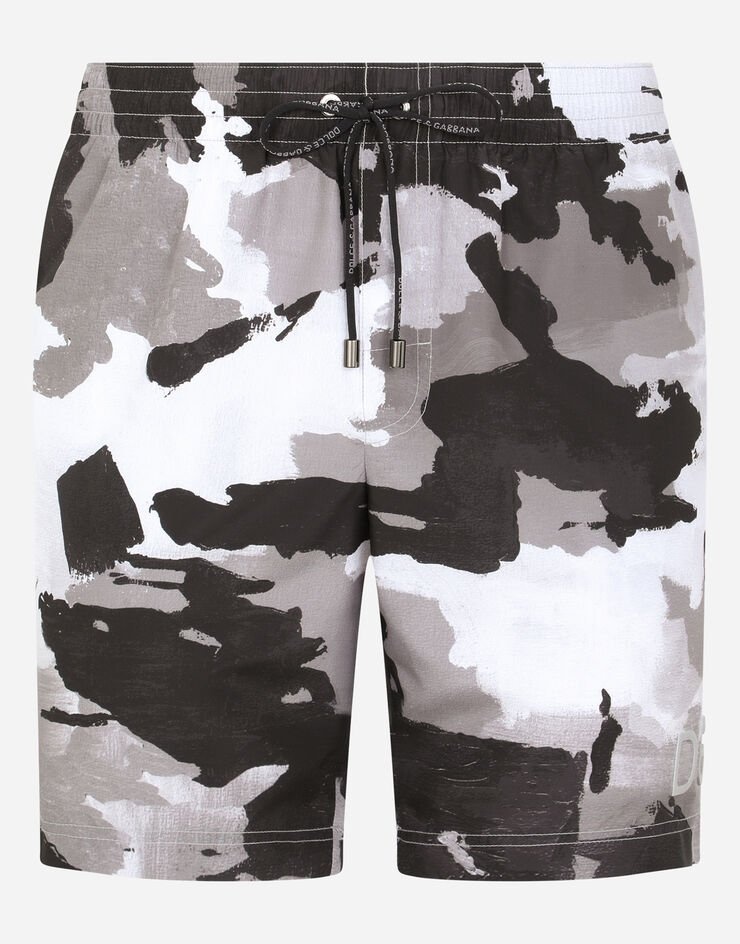 Mid-length swim trunks with camouflage print - 1