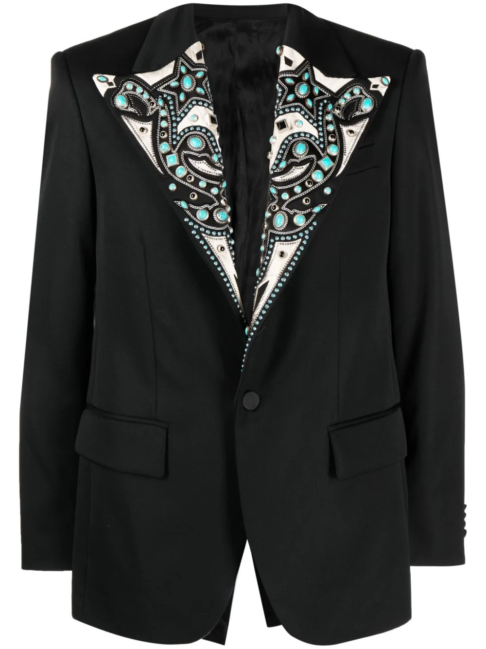 turquoise-embellished single-breasted blazer - 1