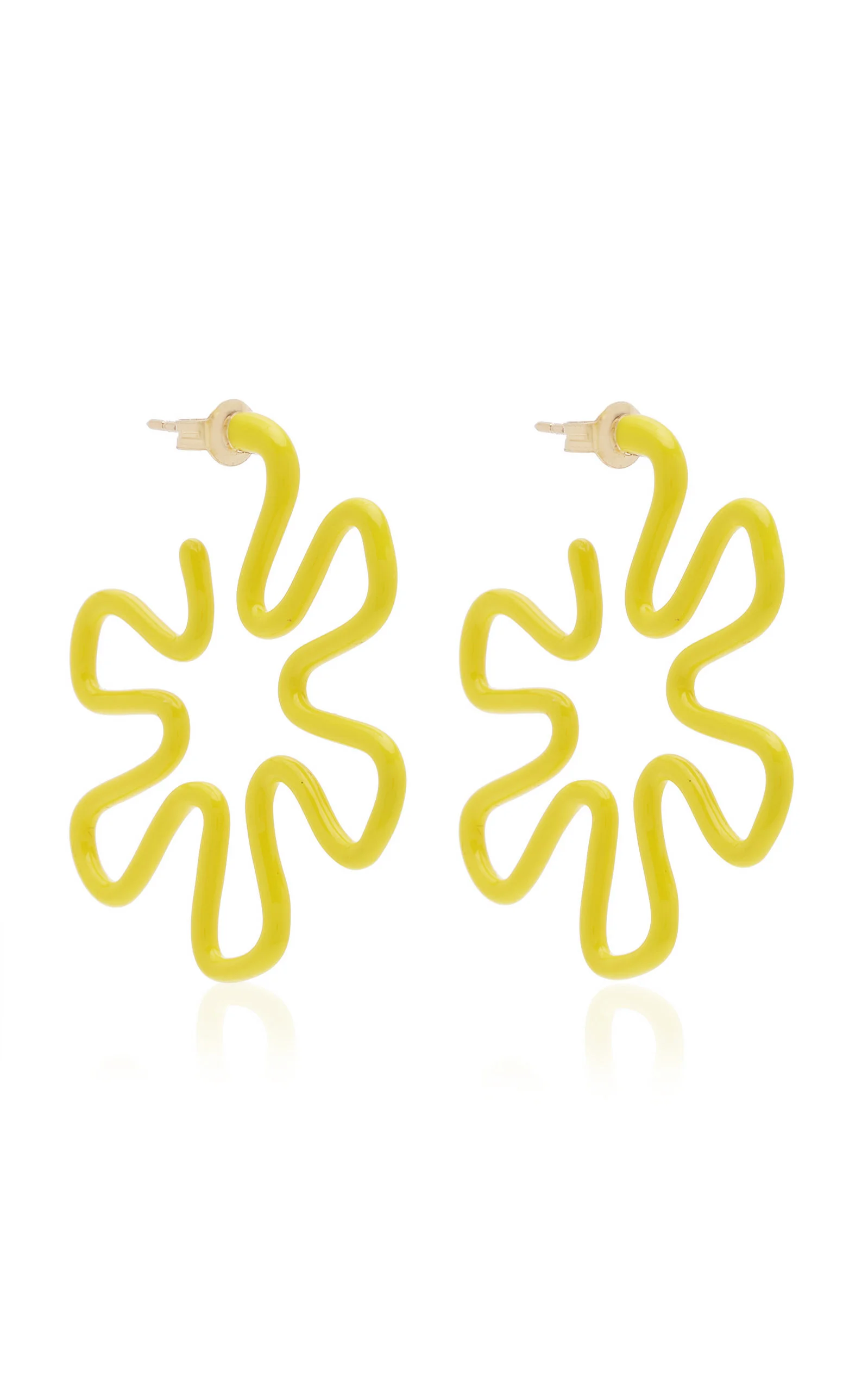 B 9K Yellow Gold Enameled Earrings yellow - 1