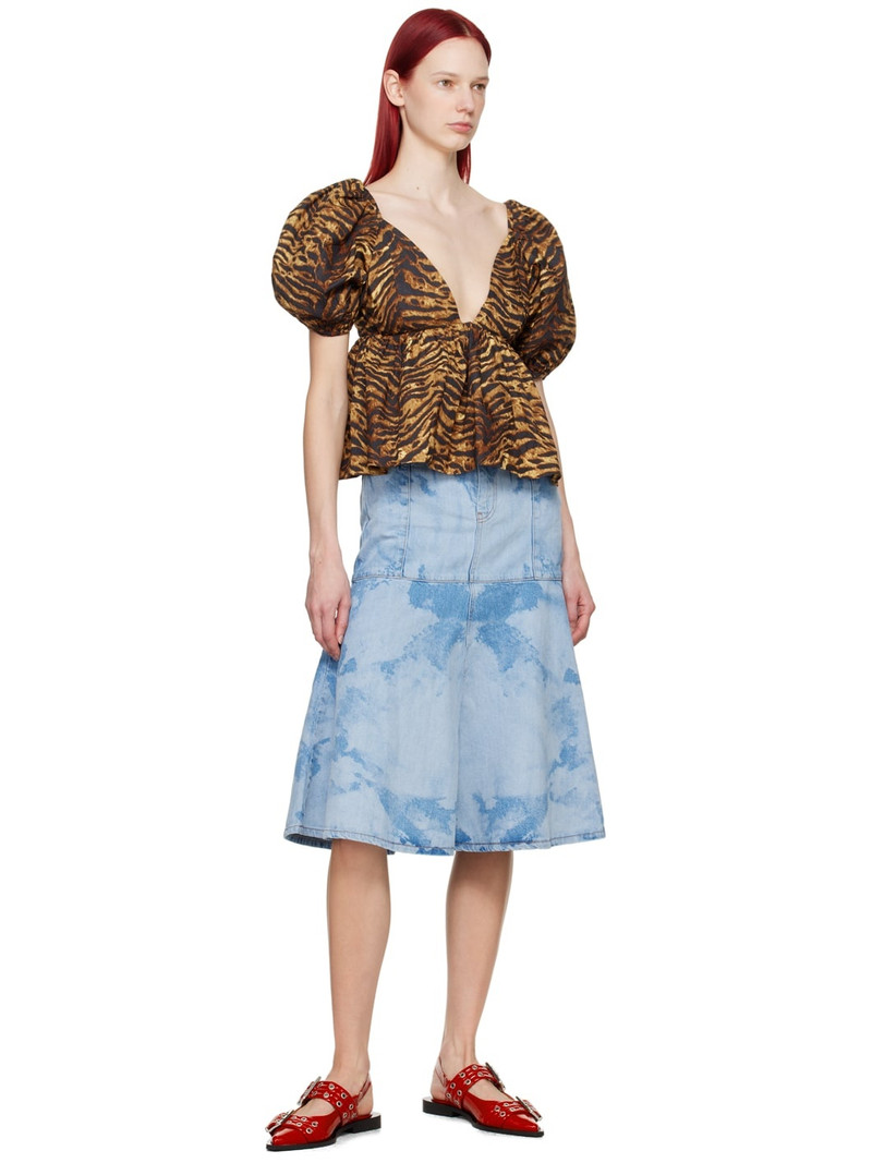 GANNI BLUE BLEACH DENIM FLOUNCE MIDI SKIRT outlook