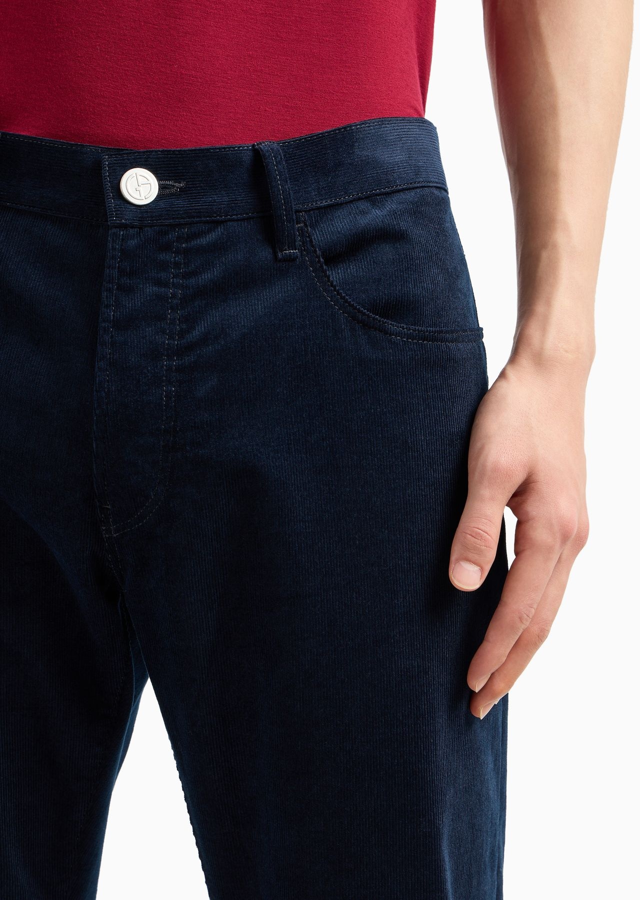 Regular-fit, five-pocket trousers in ribbed cotton and cashmere - 5