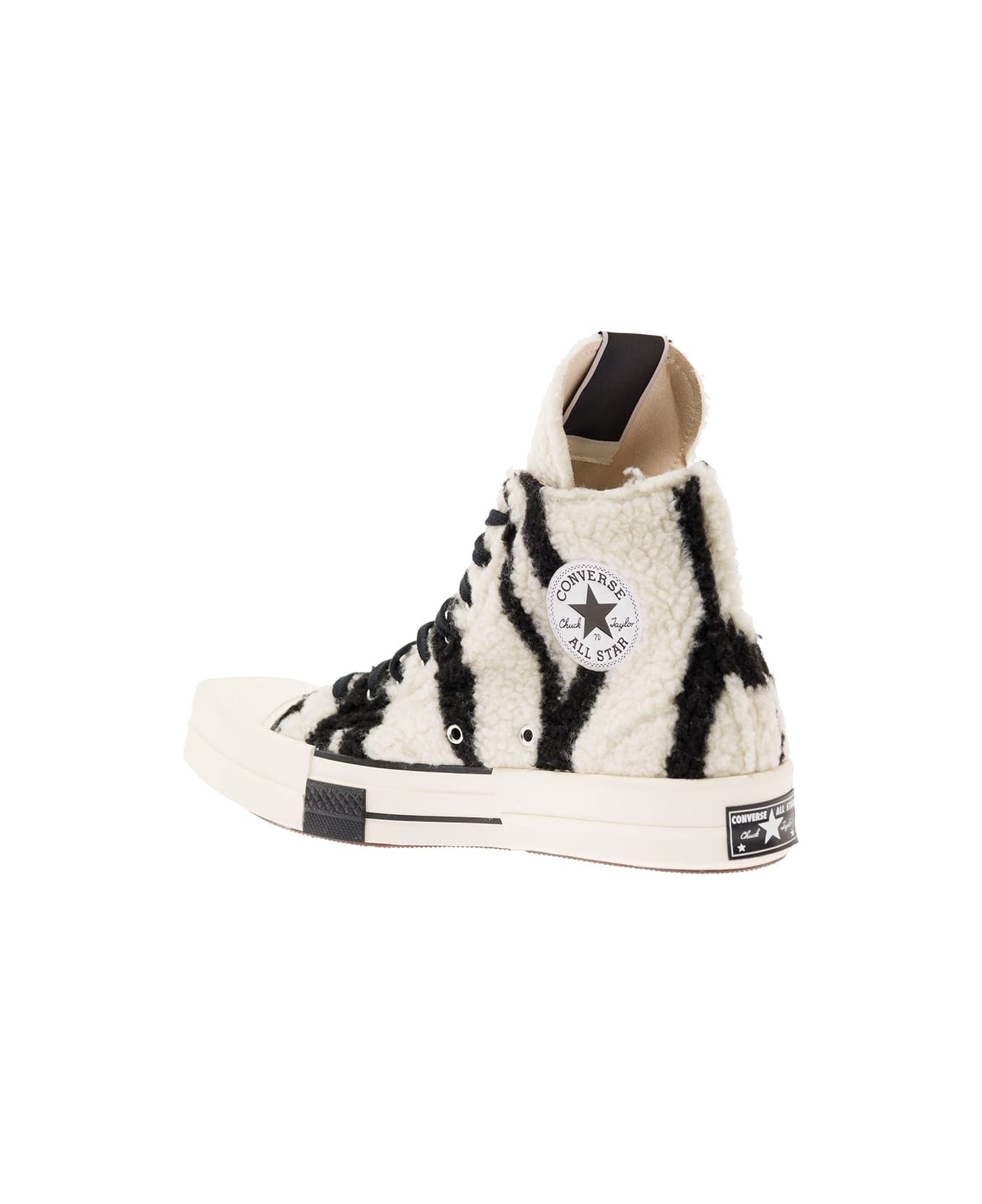 Black And White Shearling Sneakers In Cotton Woman - 3