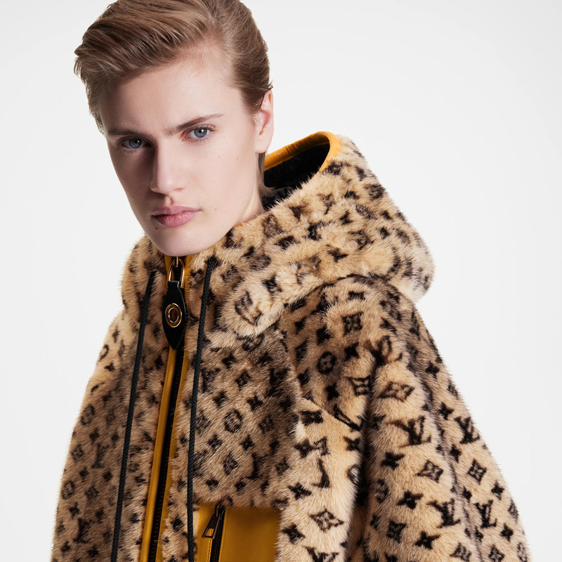 Louis Vuitton Leather Trim Monogram Mink Jacket outlook