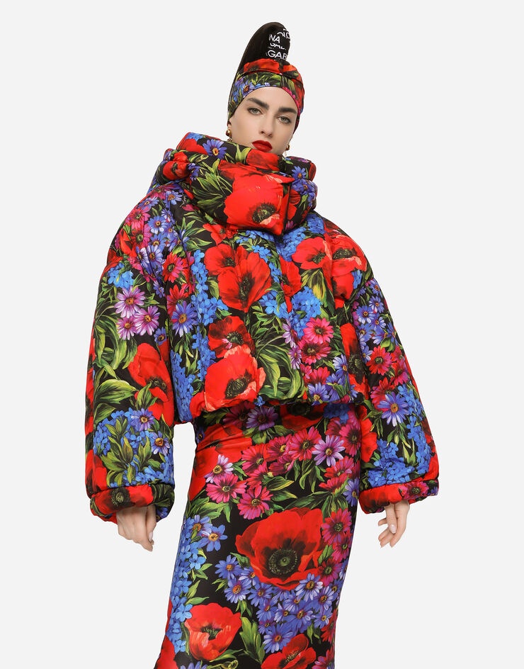 Short meadow-print nylon down jacket - 4