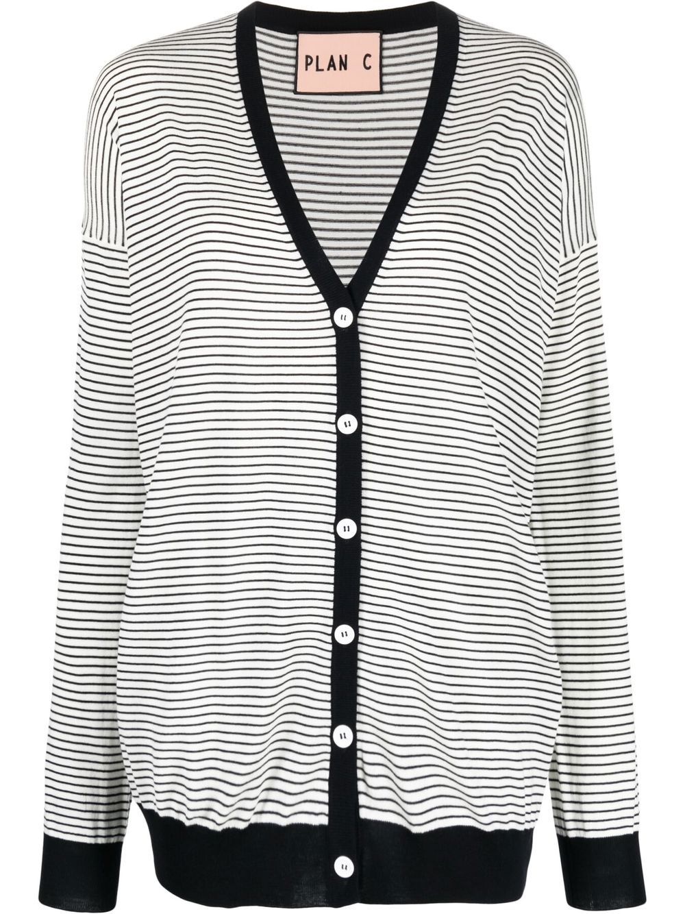 stripe-print button-up cardigan - 1