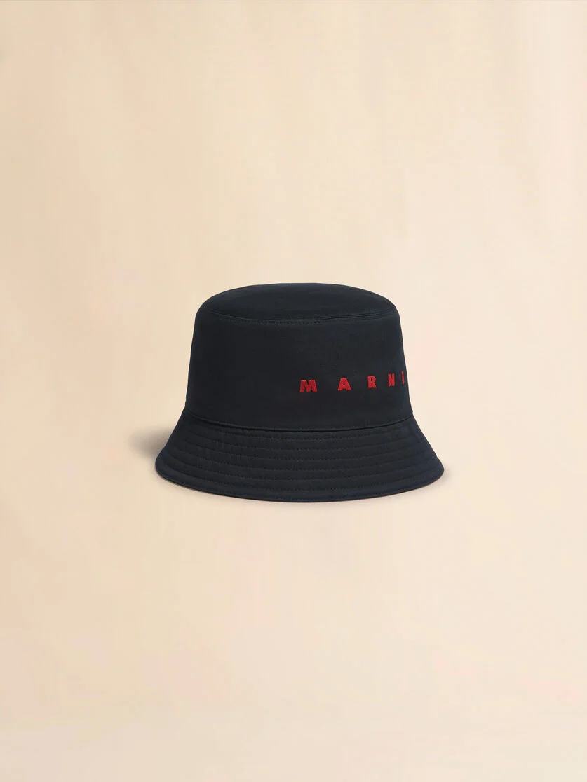 BLACK ORGANIC GABARDINE BUCKET HAT WITH EMBROIDERED LOGO - 1