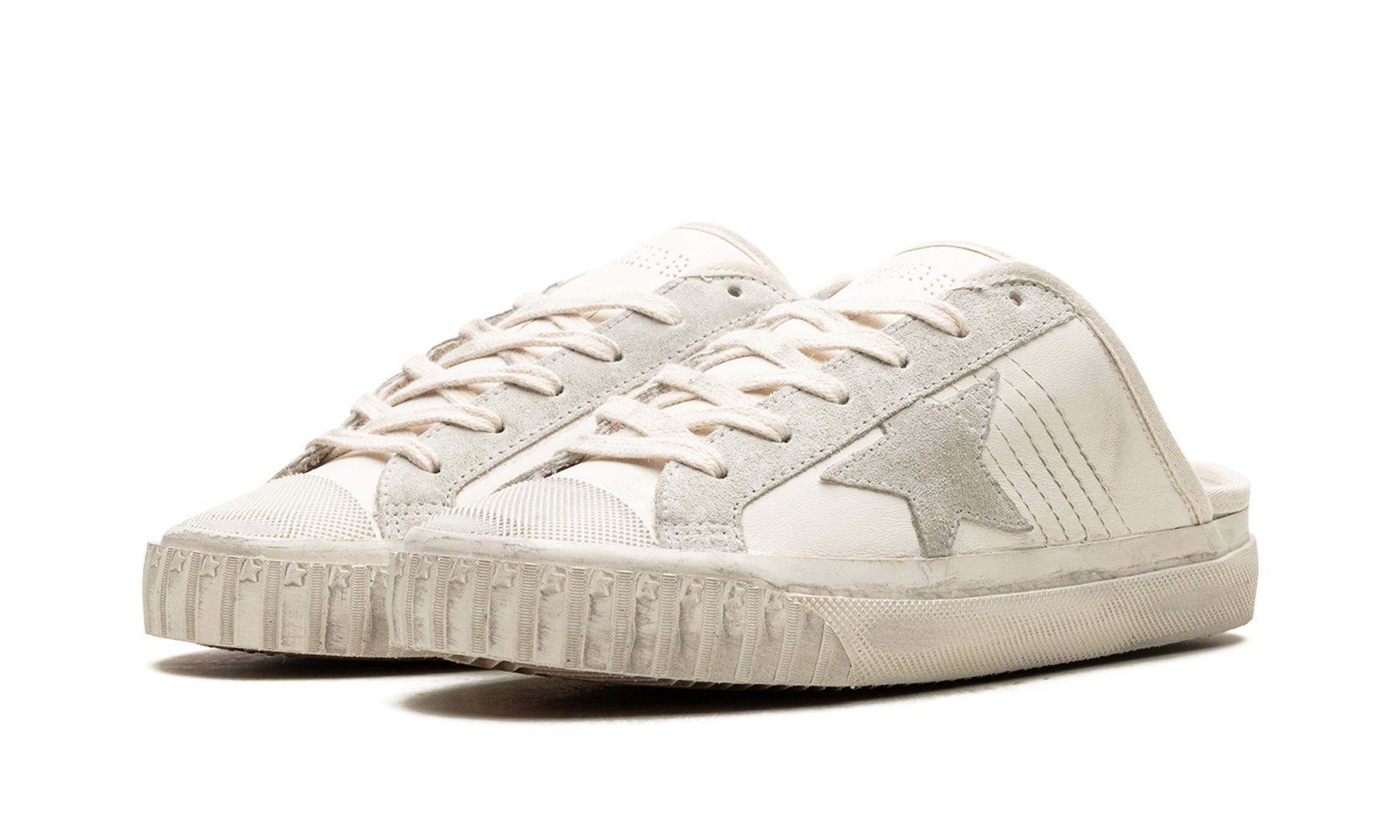 SUPER-STAR SABOT TOE CAP AND HIGH SOLE LEATHER UPPER TOE AND TONGUE SUEDE STAR "WHITE ICE" - 2