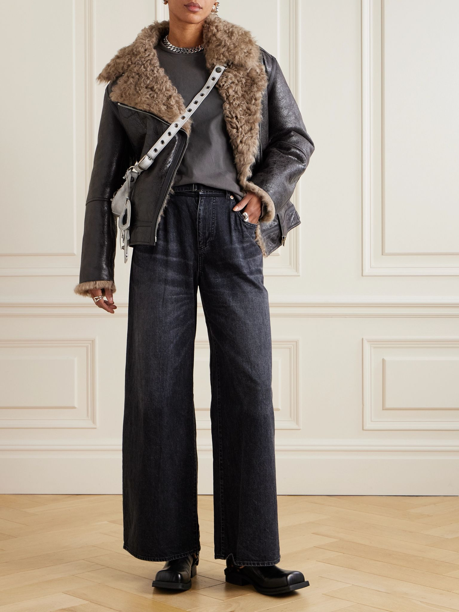 Belted high-rise wide-leg jeans Black - 2