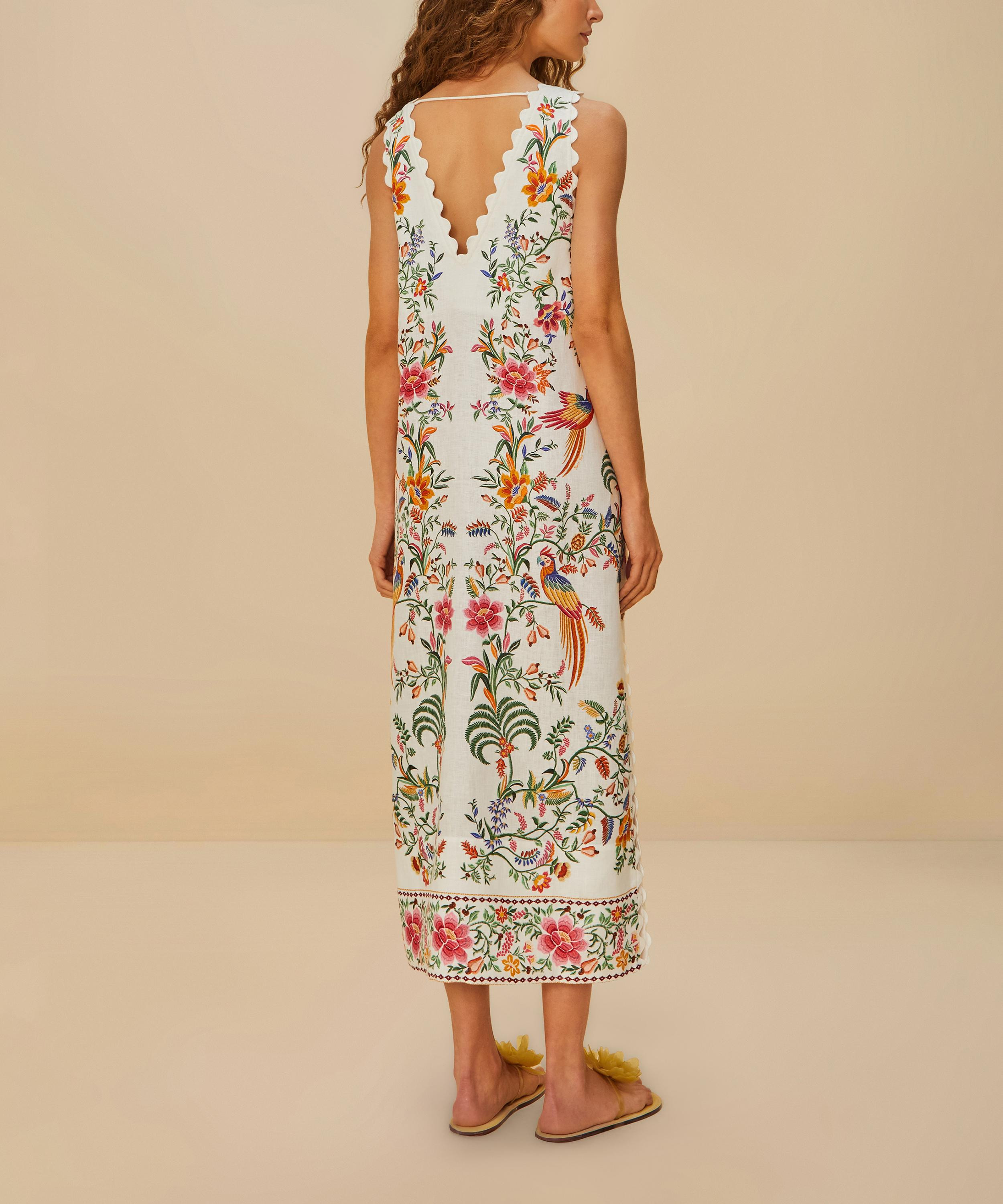 Off-White Delicate Forest Linen Maxi Dress - 3