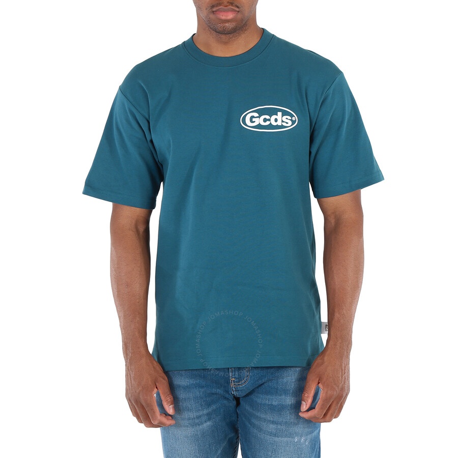 GCDS Men's Teal Shop List Cotton T-shirt - 3