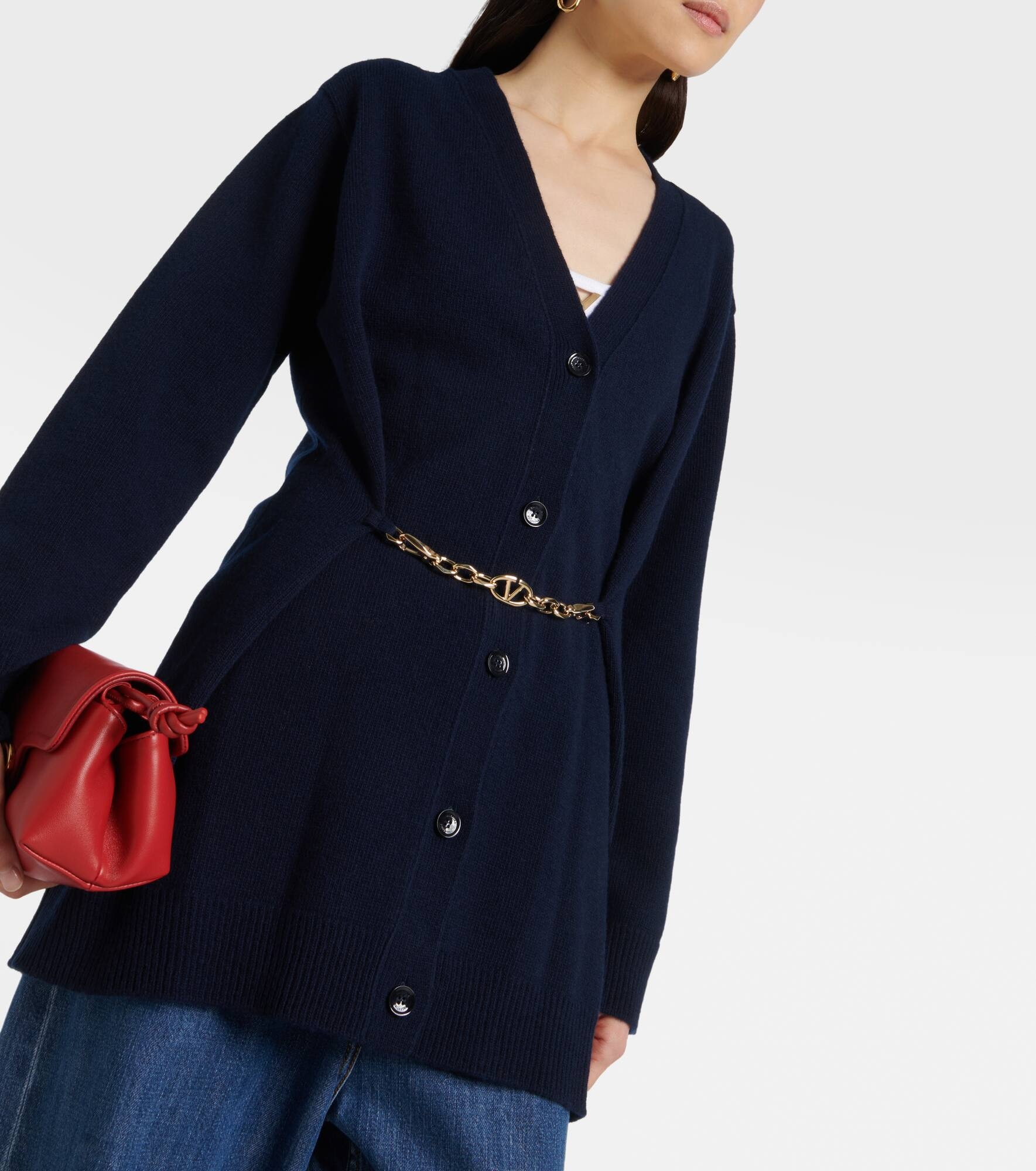 Chain-detail virgin wool cardigan - 6