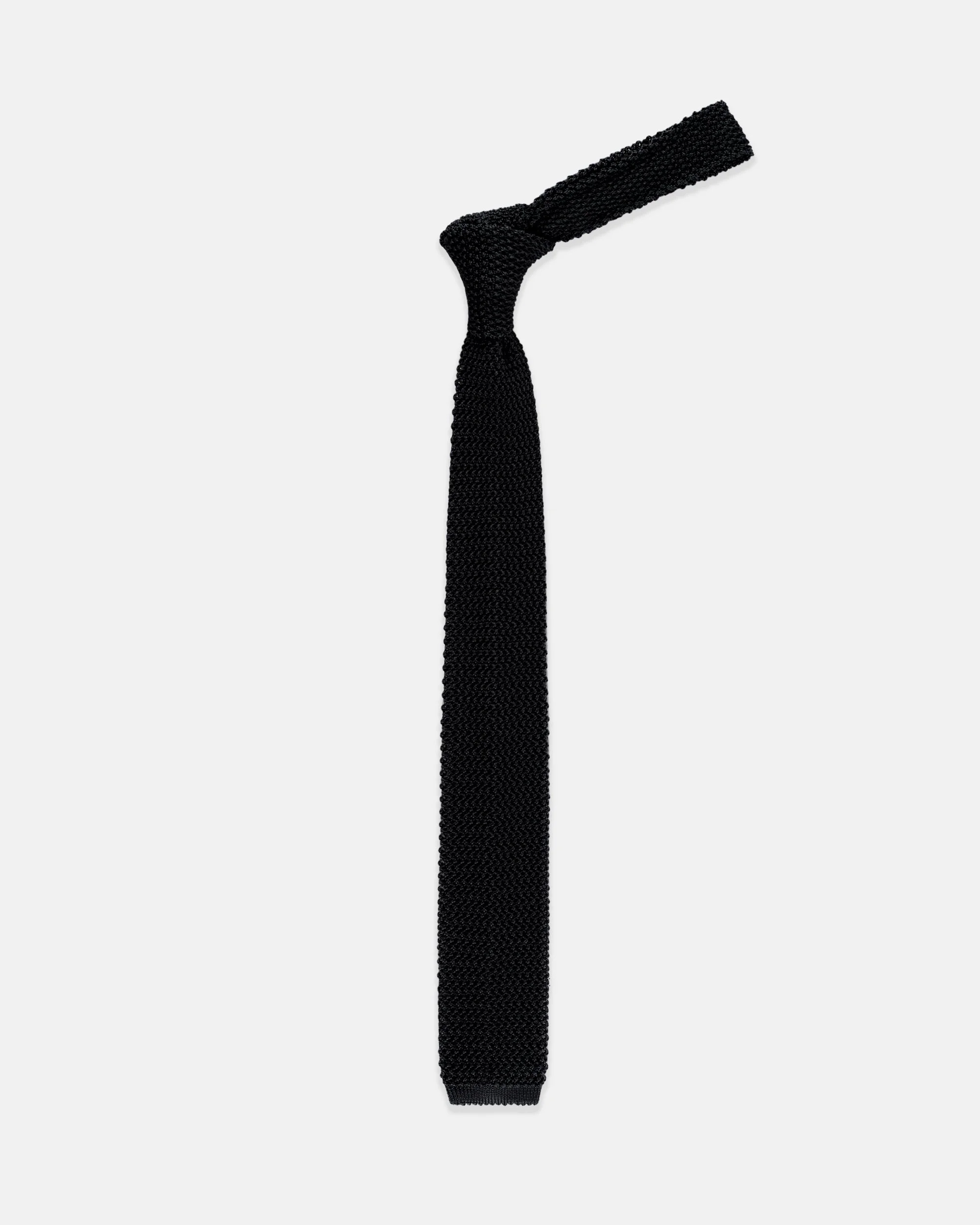 MADE-IN-ITALY BLACK SOLID SILK KNIT TIE - 1