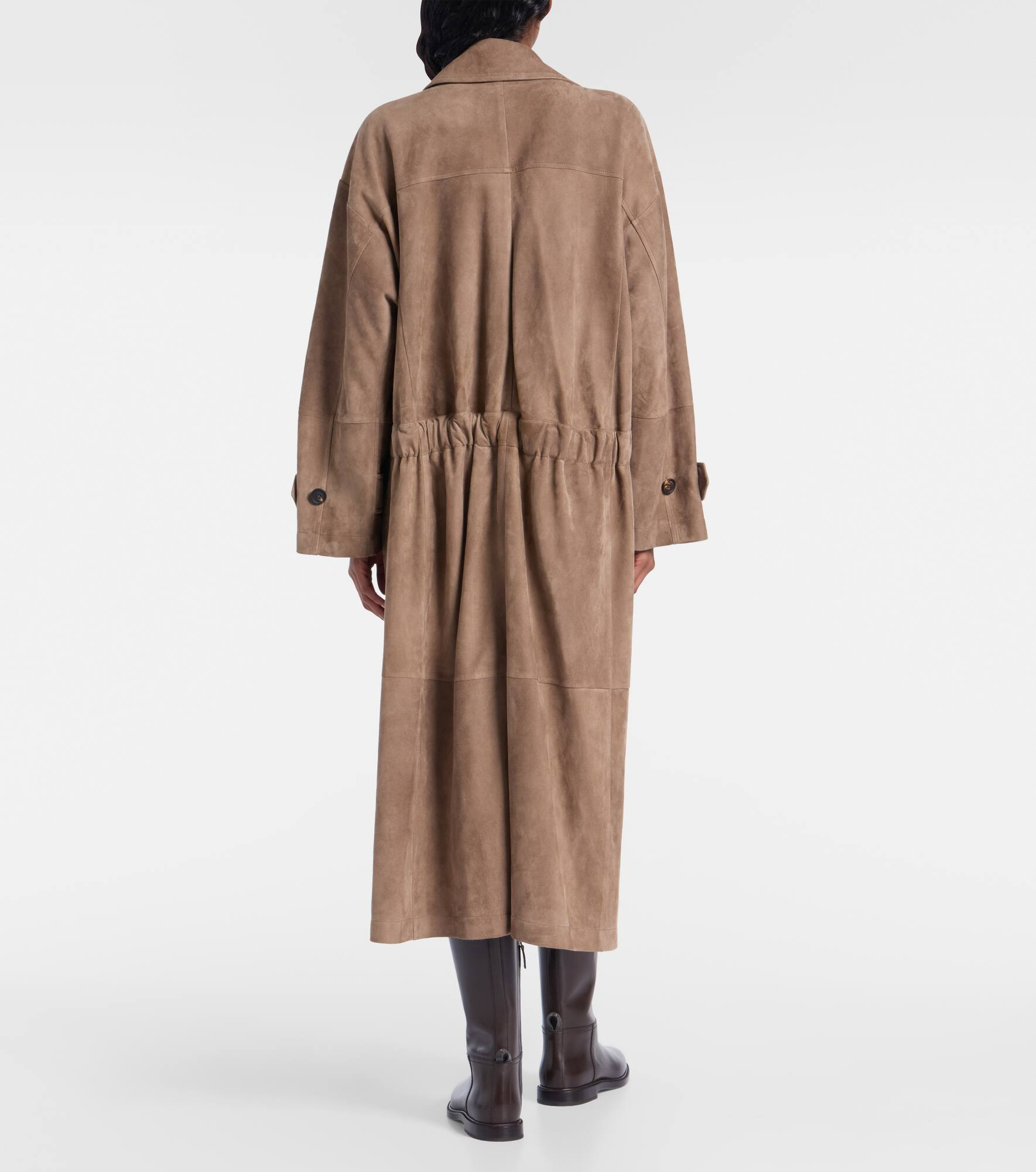 Double-breasted paneled suede coat - 3