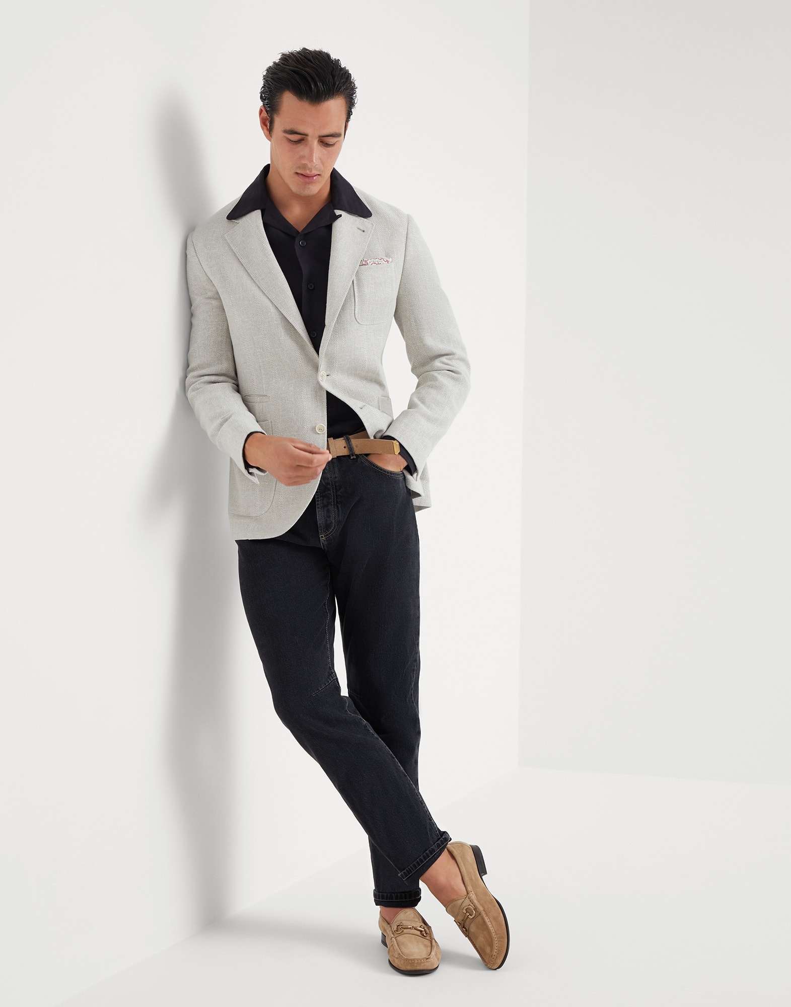 Gray denim leisure fit five-pocket trousers - 4