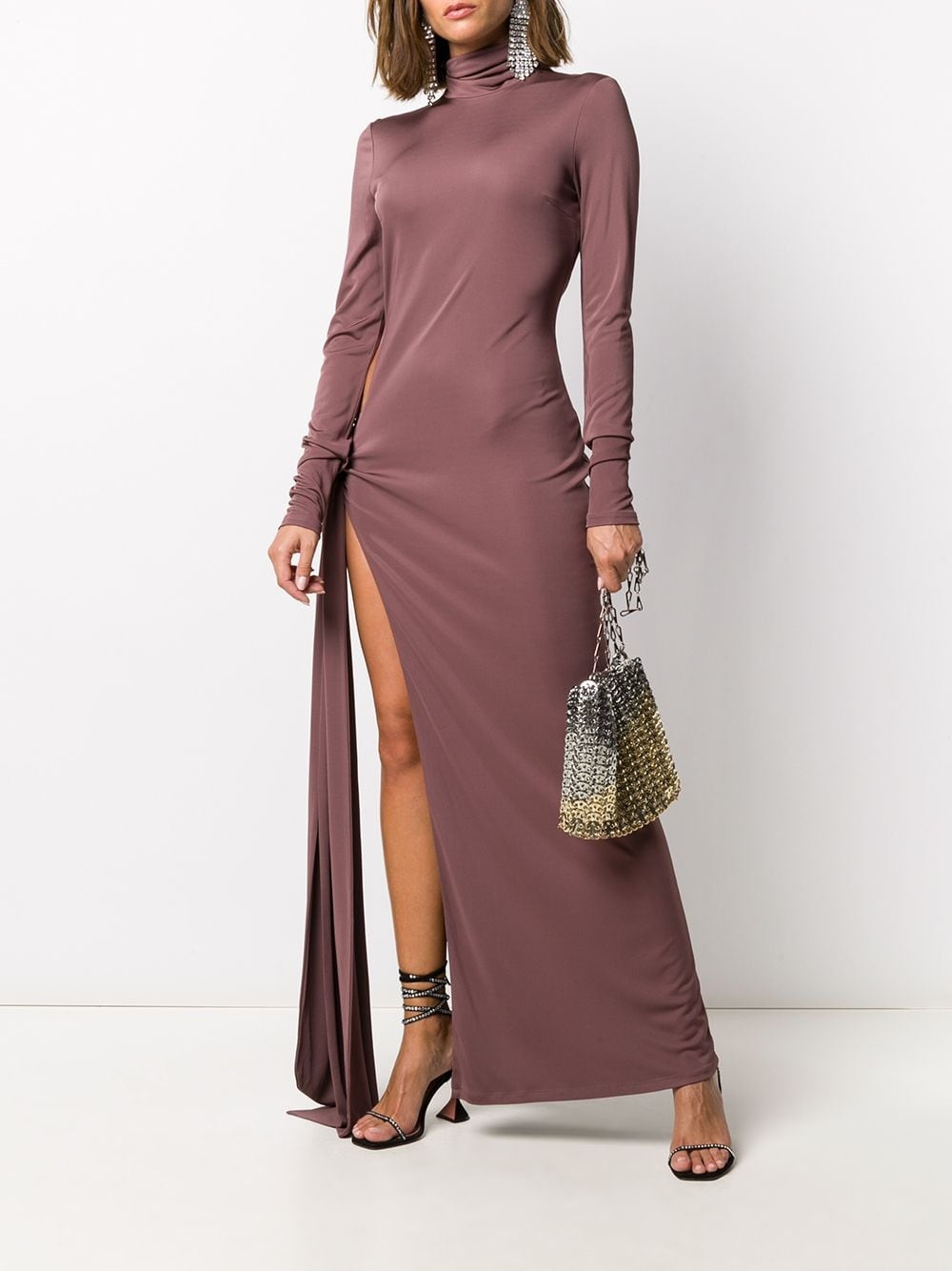 fitted front slit maxi dress - 2