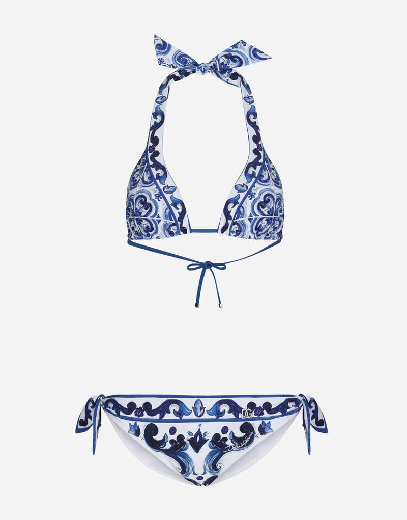 Majolica-print padded triangle bikini 1