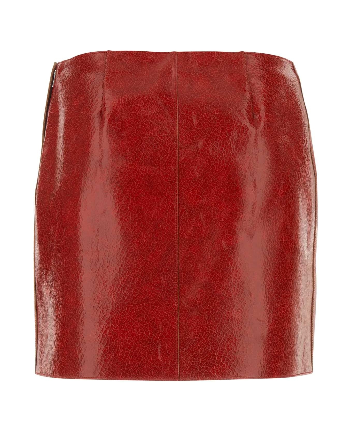 Red Leather Mini Skirt - 2