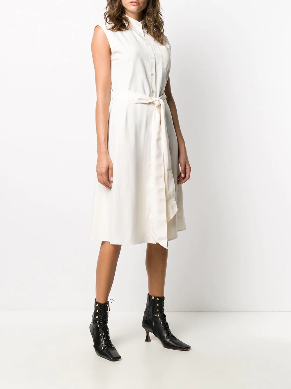 tie waist sleeveless shirt dress - 3