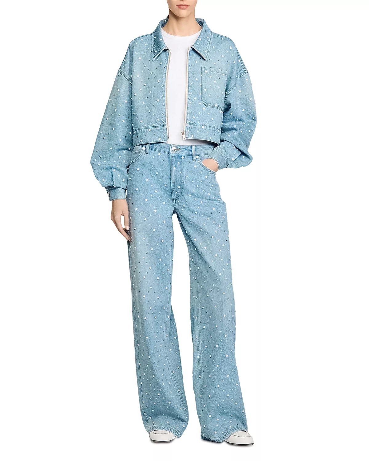 Embellished High Rise Jeans in Blue Jean - 2