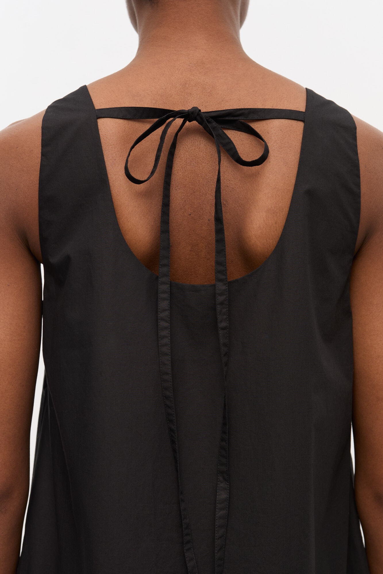 BLACK COTTON POPLIN MINI DRESS - 5