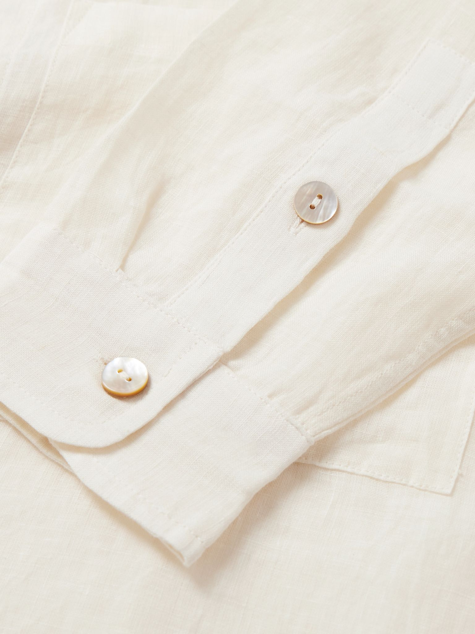 Grandad-Collar Linen Shirt White - 5