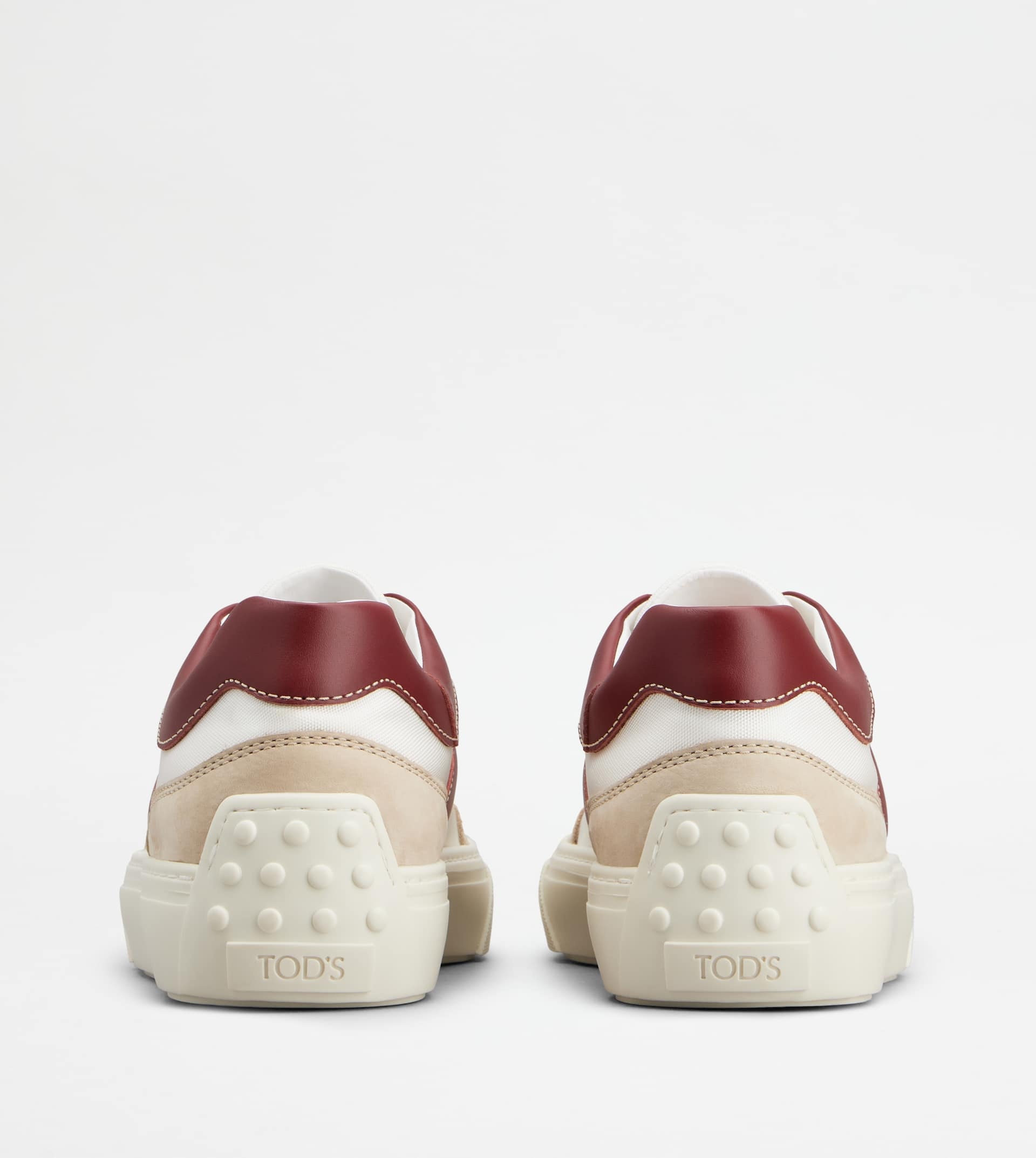 SNEAKERS IN LEATHER AND FABRIC - WHITE, BURGUNDY, BEIGE - 2