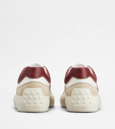 Tod's SNEAKERS IN LEATHER AND FABRIC - WHITE, BURGUNDY, BEIGE outlook