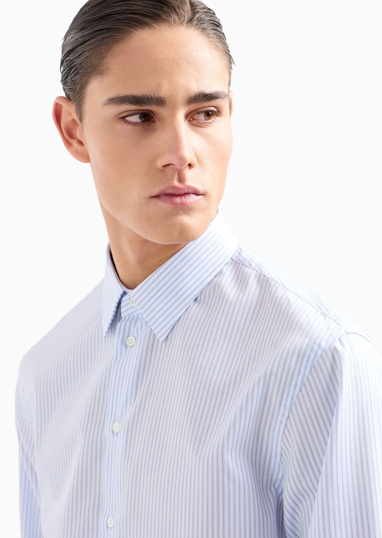 Striped cotton armure shirt with classic collar - 5