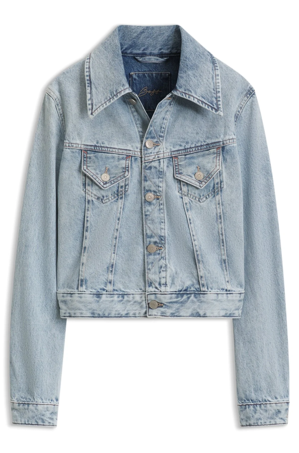 SLIM TRUCKER JACKET IN MARBLE-WASH DENIM - 1