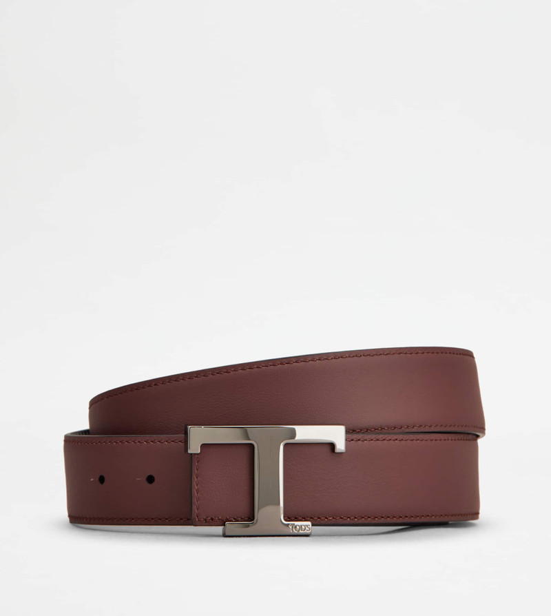 Tod's T TIMELESS REVERSIBLE BELT IN LEATHER - BLACK, BURGUNDY outlook